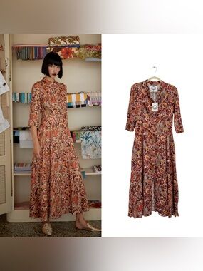 NWT EVI GRINTELA CORINE The Shirt Dress midi in “Desert Dune” paisley